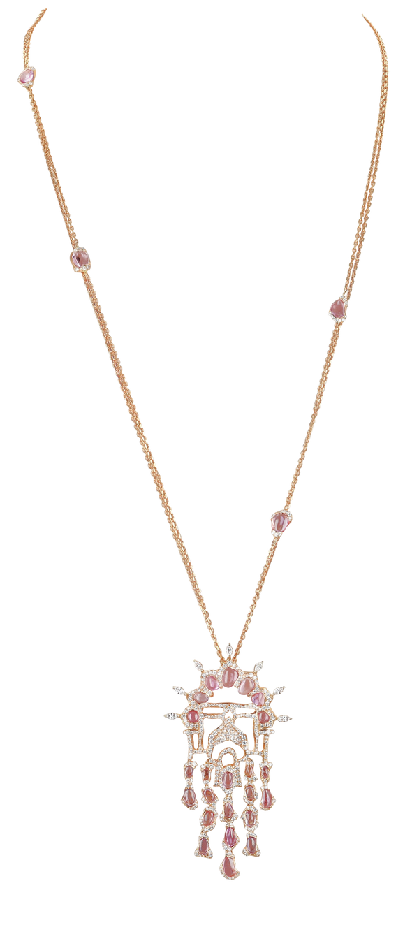 Rose Gold Arabesque pendant  with pink Sapphires