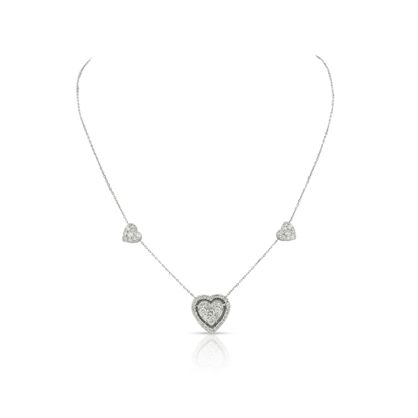 White Gold necklace with heart shape illusion setting diamond