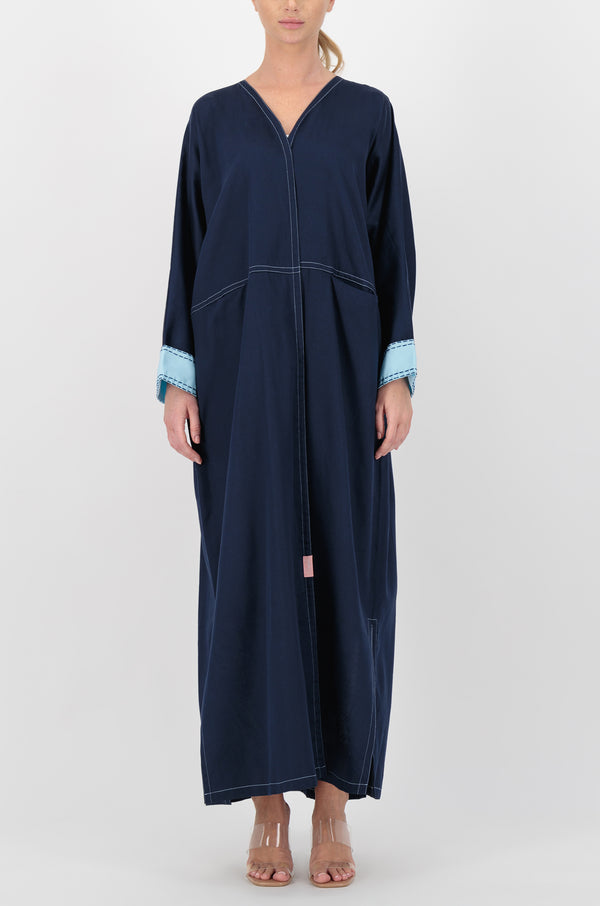 Cotton abaya with contrasting piping and sleeves