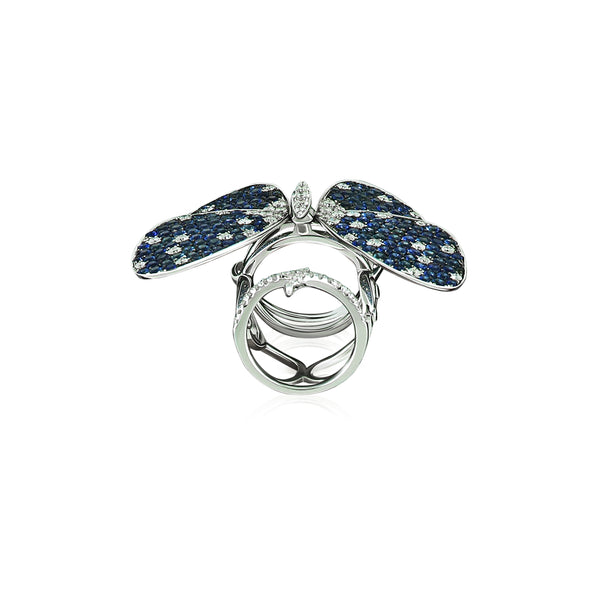 White Gold butterfly ring with sapphires and diamond