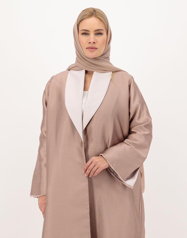 Blush satin taffeta abaya with shawl collar