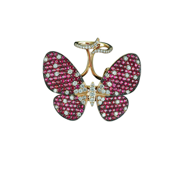 Rose Gold butterfly ring with ruby and diamond