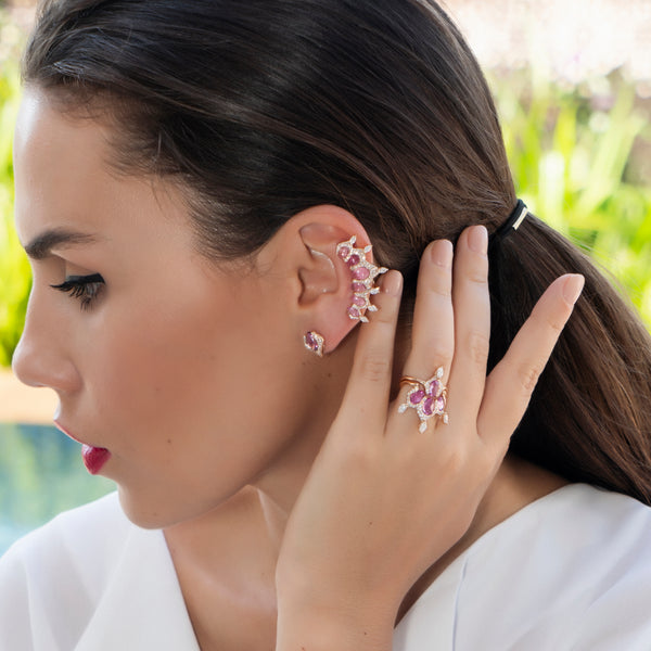 Rose Gold arabesque stud ring  with pink Sapphires