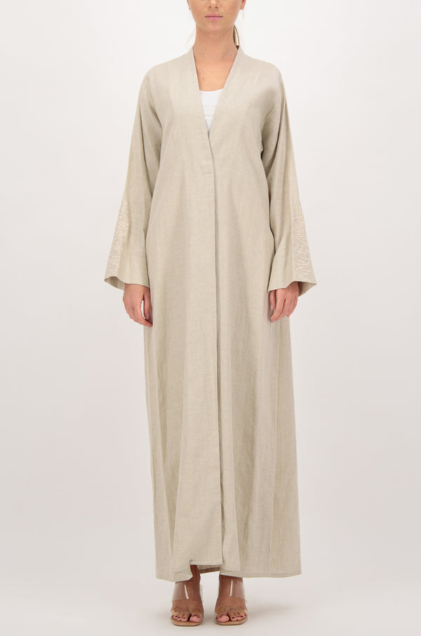 Linen abaya with broken line embroidery