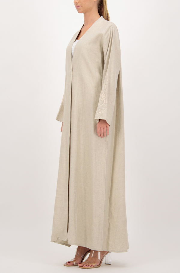 Linen abaya with broken line embroidery