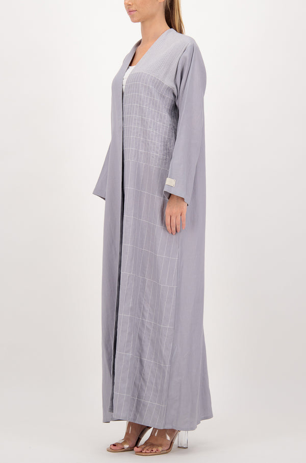 Light grey abaya with stitch line patterns