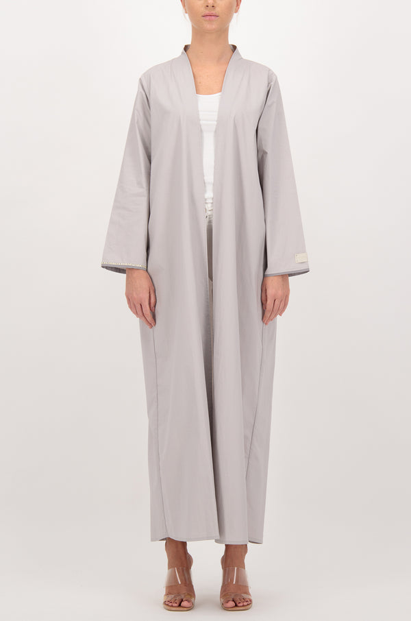Light grey abaya with crystal details