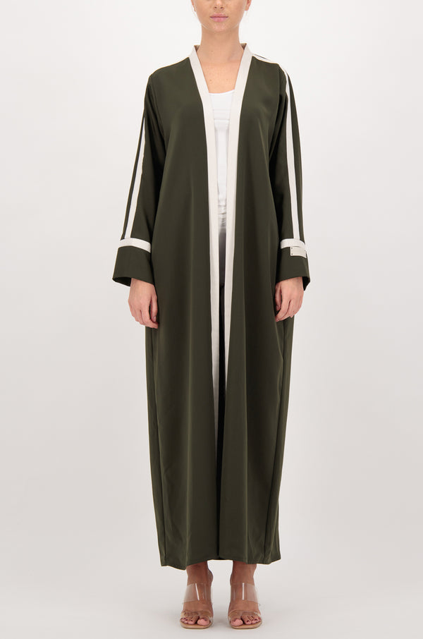 Olive abaya with contrasting suede panels
