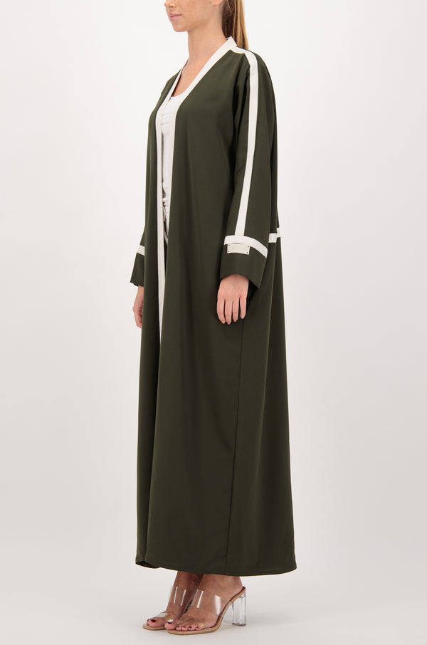 Olive abaya with contrasting suede panels